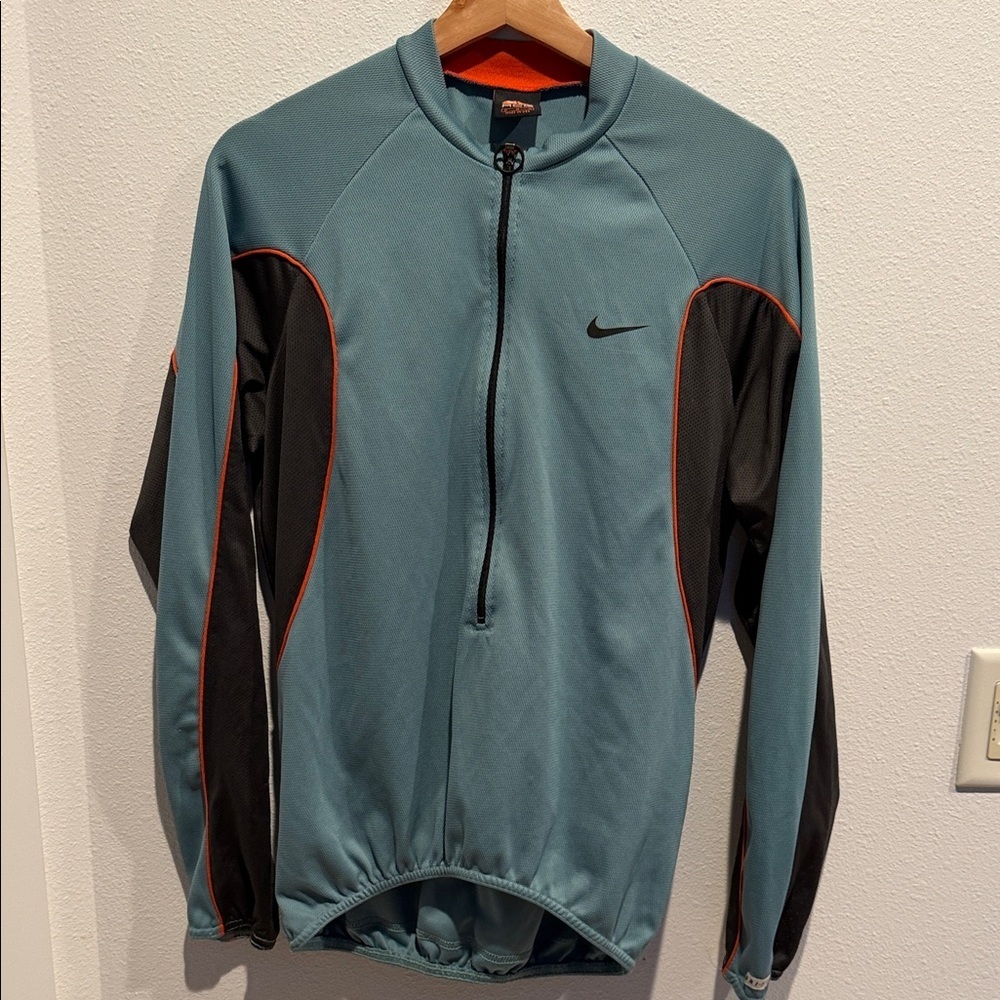 Nike Men’s Teal and Black Performance Cycling Jacket with Orange Trim